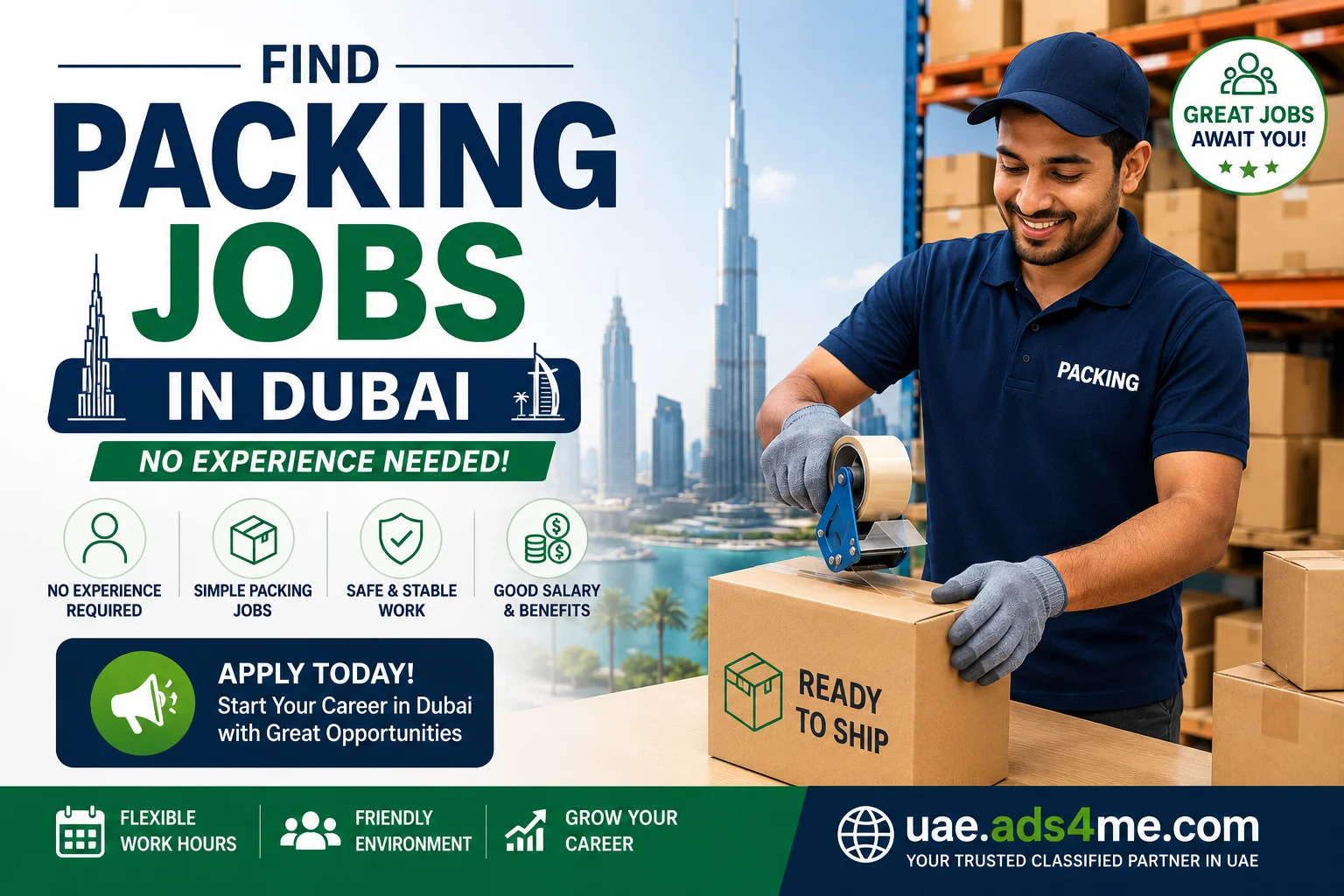Packing jobs in Dubai — workers organizing packages in a warehouse setting